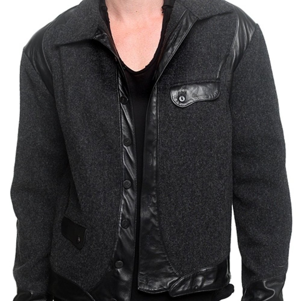 MARCELO PEQUENO - "LUCCA" JACKET IN CHARCOAL Leather Wool